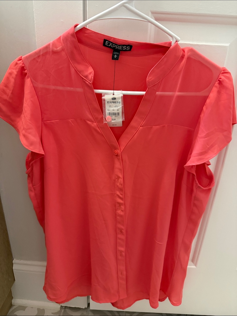 Express Coral V-Neck Button Front Blouse